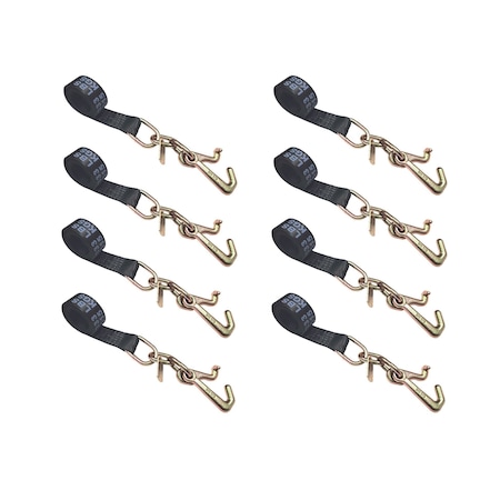 Tie 4 Safe 2" x 10' Tie Down Strap w/ TJ Cluster Hook for Wrecker Tow Truck Auto Hauling Black, 8PK TWS65-5210-TJ-BLK-8
